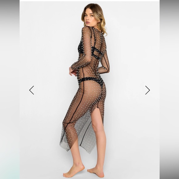 NWOT Beach Bunny Champagne Nights Pearl Mesh Dress in Black - Picture 4 of 10